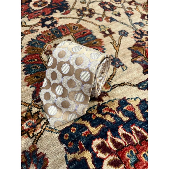 Ted Baker London 100% Silk Tie Beige Silver Circle Dot Geometric Pattern Necktie - Picture 1 of 5